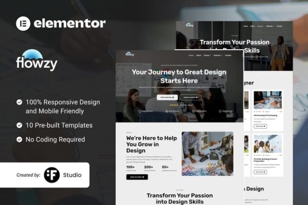 Flowzy - UI/UX Course & Services Elementor Template Kit