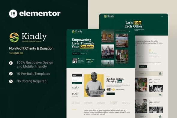Kindly - Non Profit Charity & Donation Elementor Template Kit